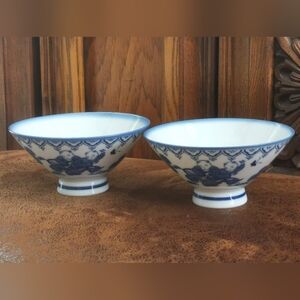Pair of Blue & White Porcelain Rice Soup Bowls